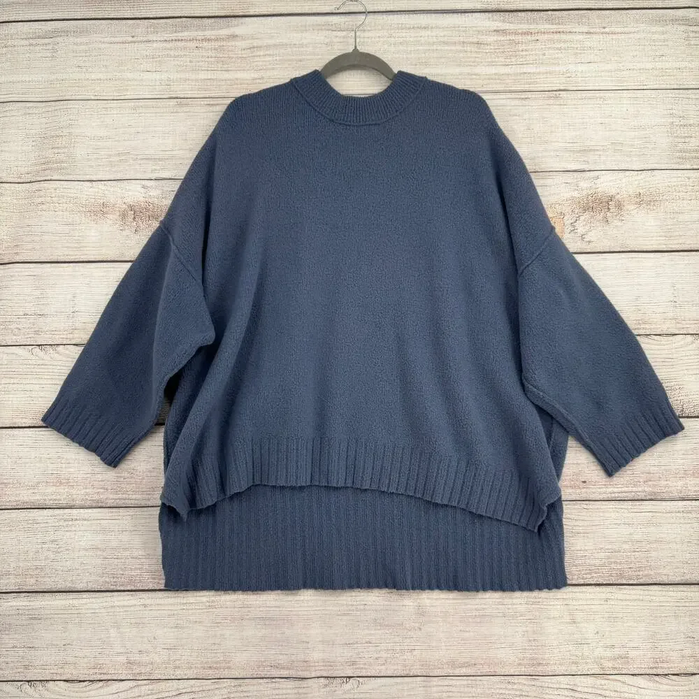 Free People High Low Boxy Oversized Sweater Womens Small Blue Rough Seam - Picture 1 of 12